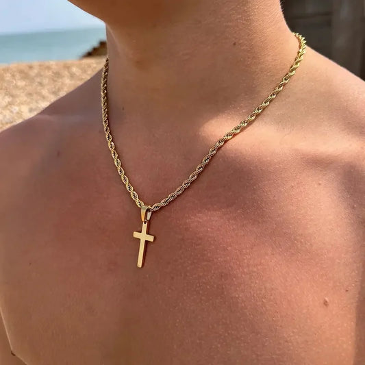 Twist-Chain Cross Necklace