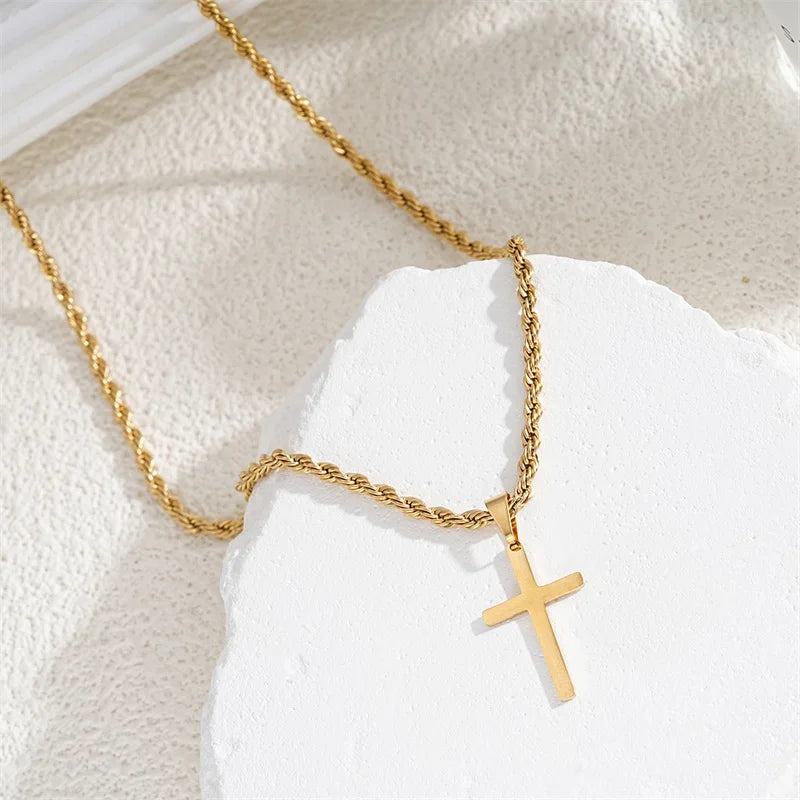 Twist-Chain Cross Necklace