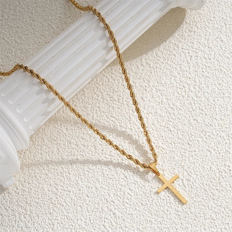 Twist-Chain Cross Necklace