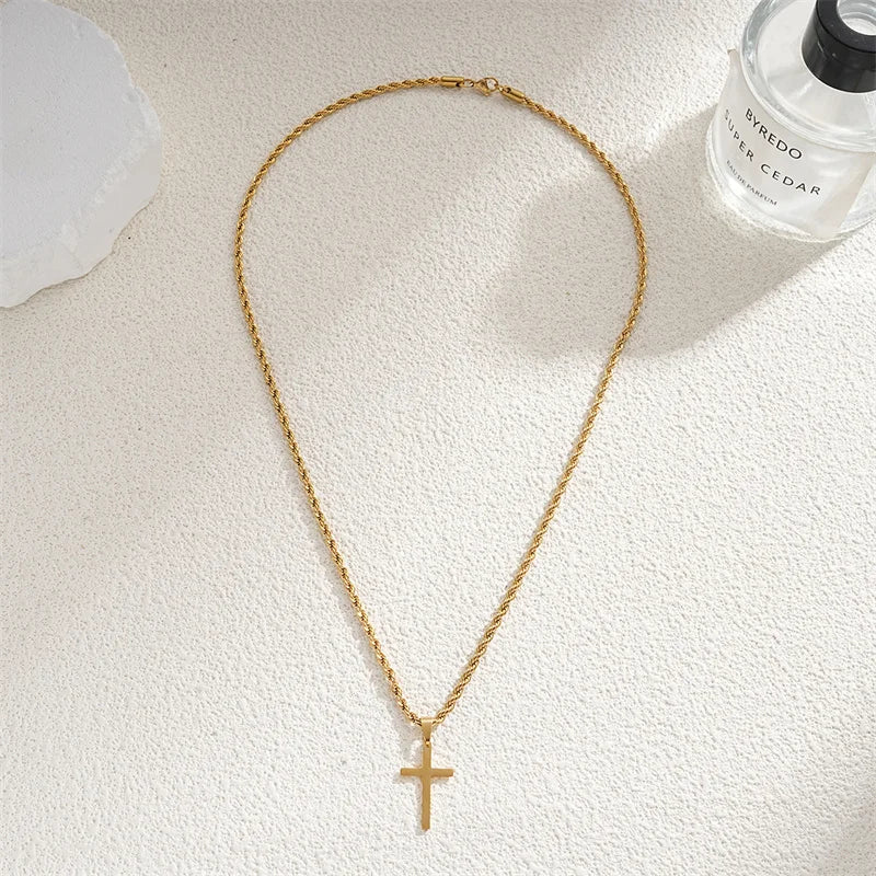 Twist-Chain Cross Necklace