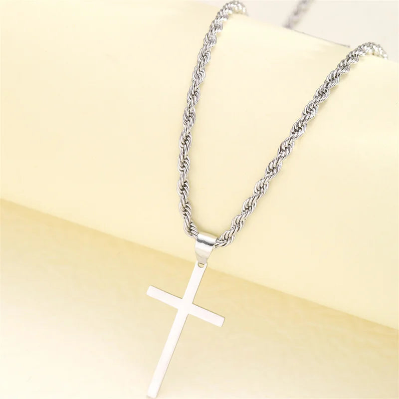 Twist-Chain Cross Necklace